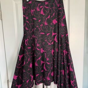 J. Peterman Black and Pink Floral Maxi A-Line Skirt